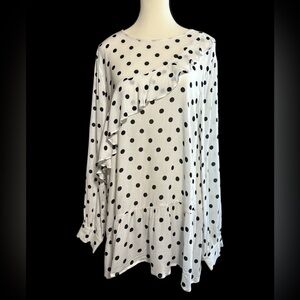 Pleione Black and White Polka Dot Ruffle Blouse